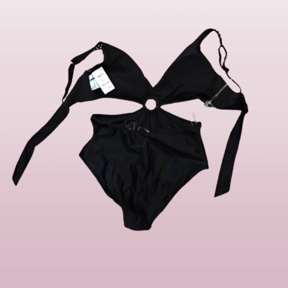 Bar III $94  Tell Me About It One‎ Piece Black Studded Cut-Out Swimsuit XL NWT 5 - Picture 3 of 4